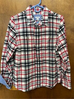 L.L. Bean Red, Black & White Plaid Flannel Shirt